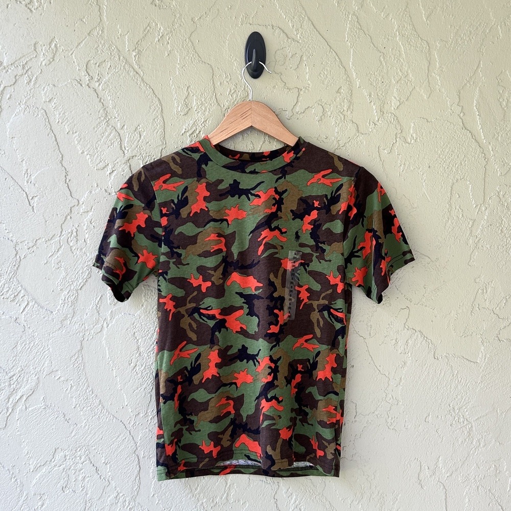 Polo Ralph Lauren Boys Small / 8 Green Multi Camo Short Sleeve Tee Shirt NEW